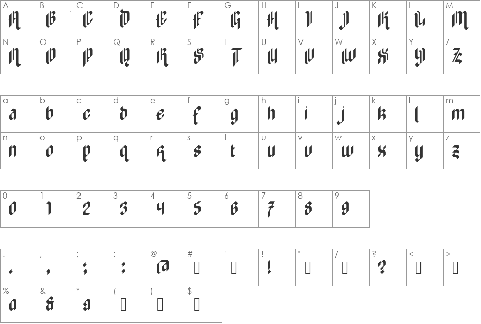 zilverstone eYe/FS font character map preview