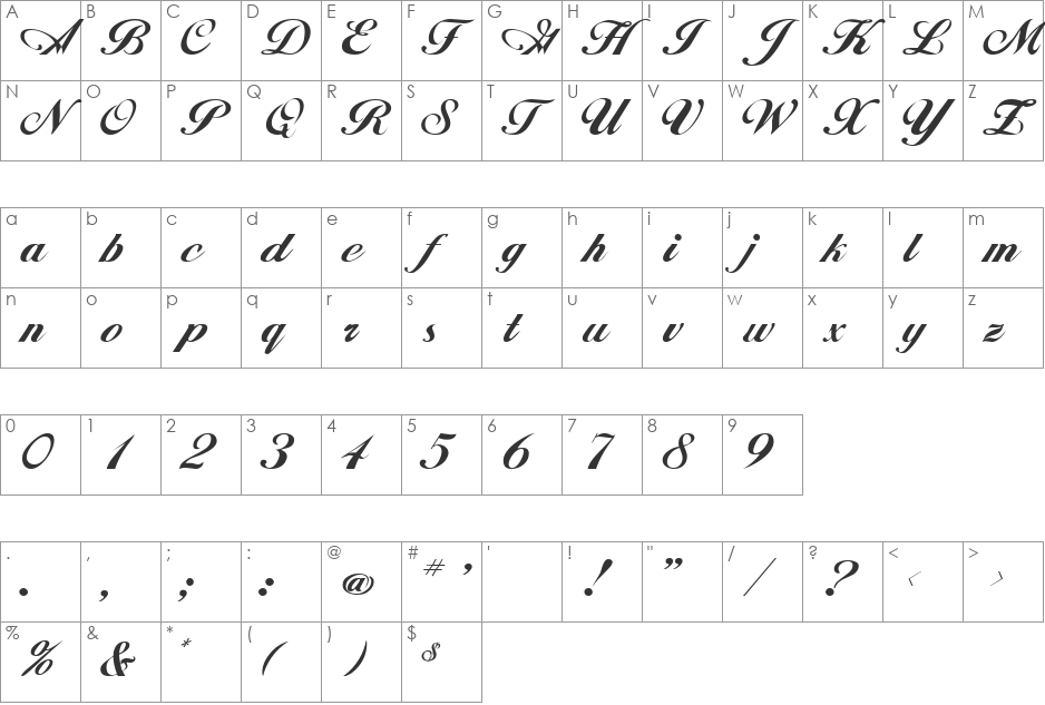 Zimmerman font character map preview