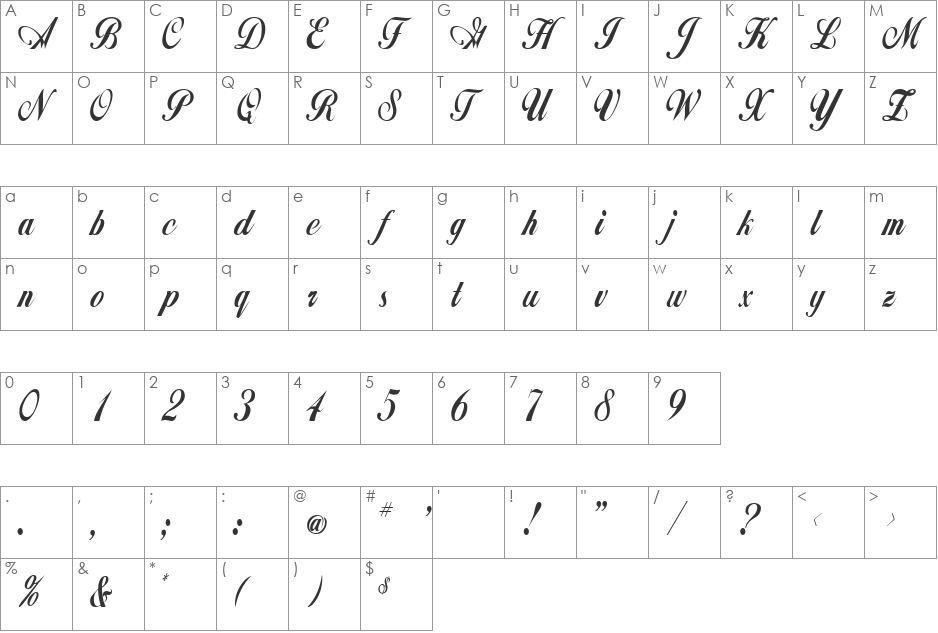 ZimmermanCondensed font character map preview