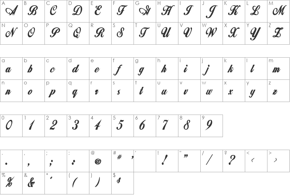 ZimmermanCondensed font character map preview