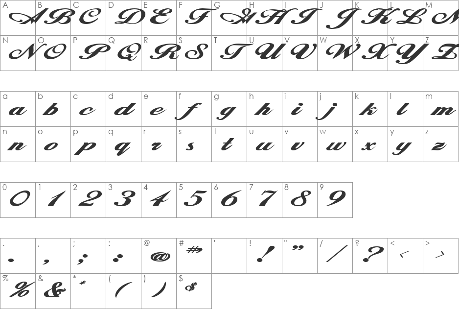 ZimmermanExtended font character map preview