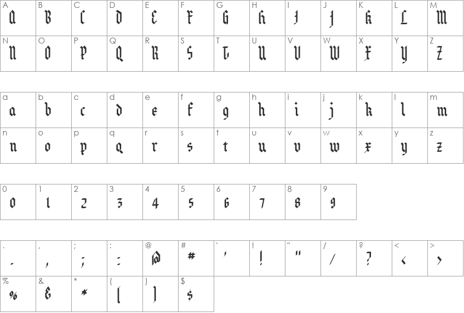 ZimpleBlack font character map preview