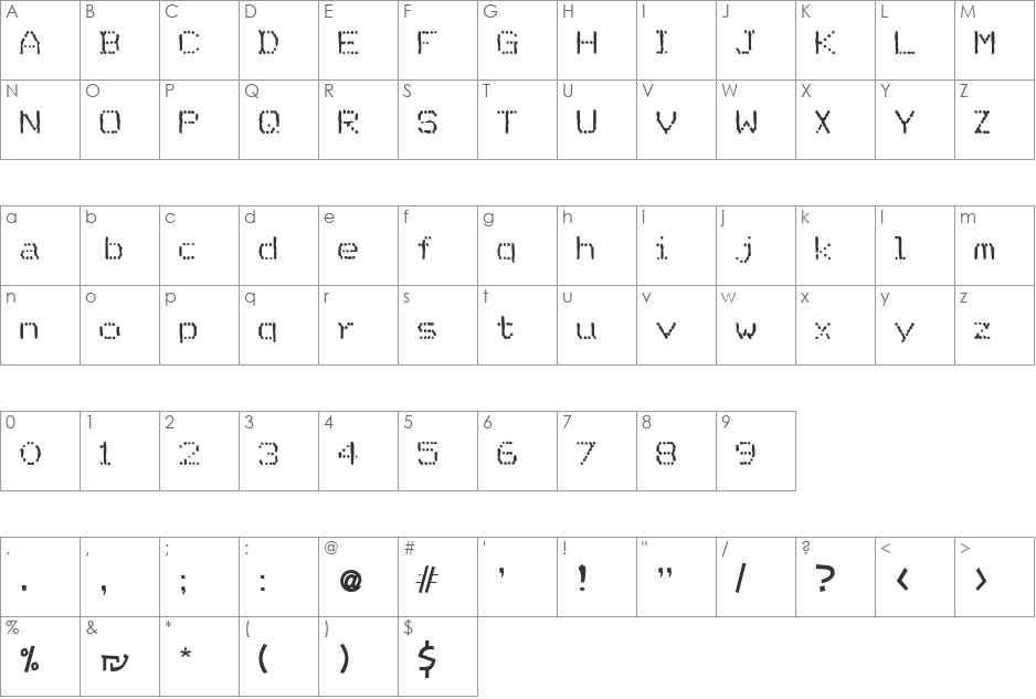 Zinaida font character map preview