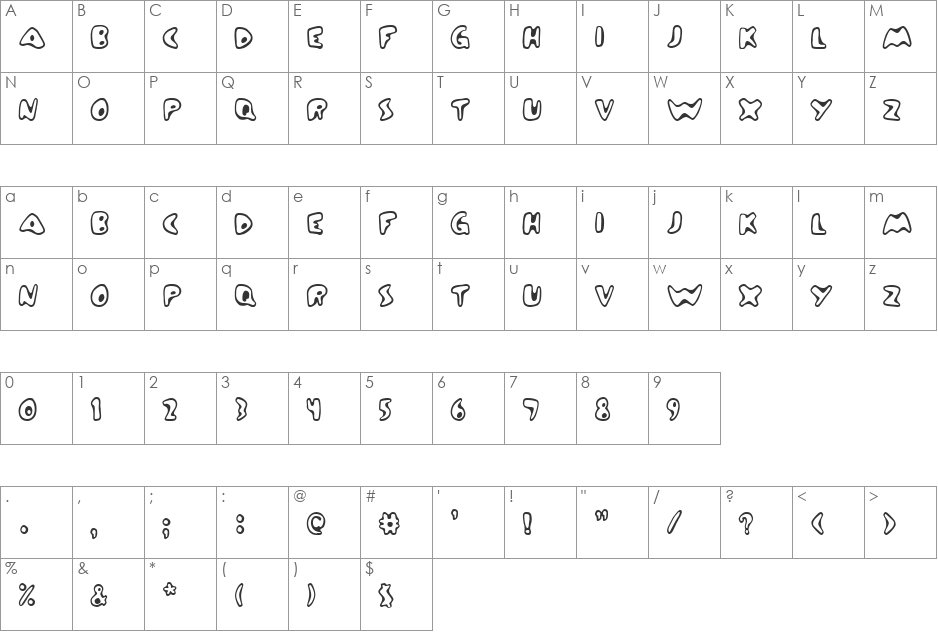 Zinc Boomerang font character map preview