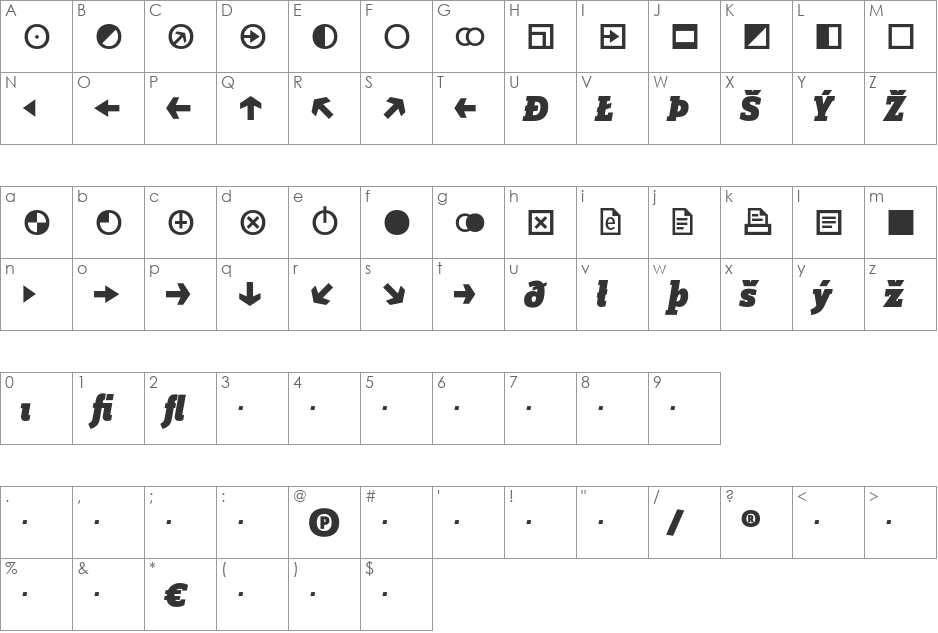 ZineSlabDis font character map preview