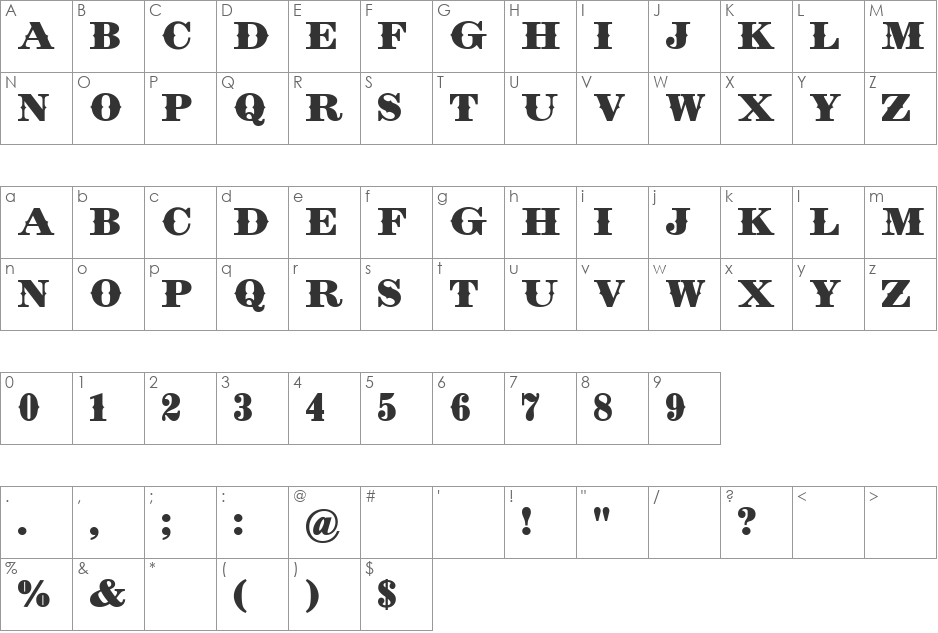 Zinfandel Spur font character map preview