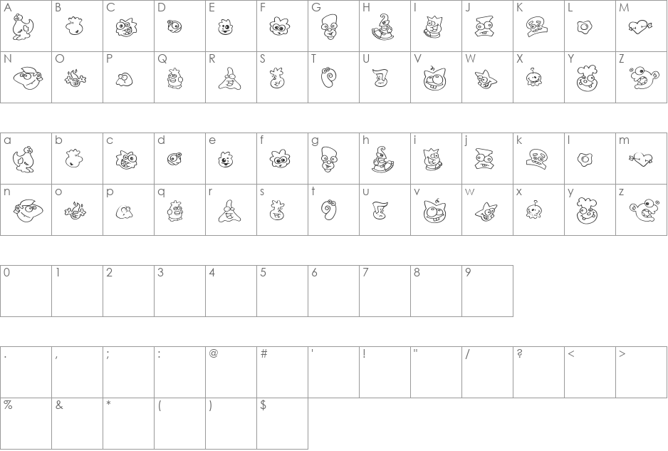 ZingDing font character map preview
