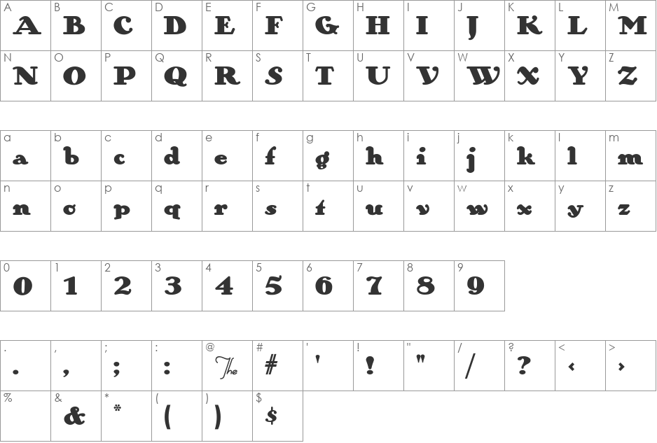 Zinzinnati font character map preview