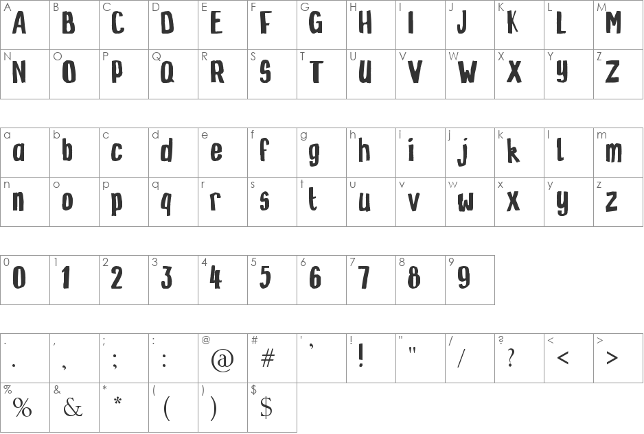 ZINZOZO font character map preview