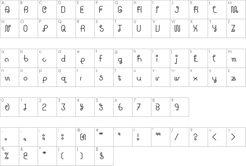 Zion font character map preview