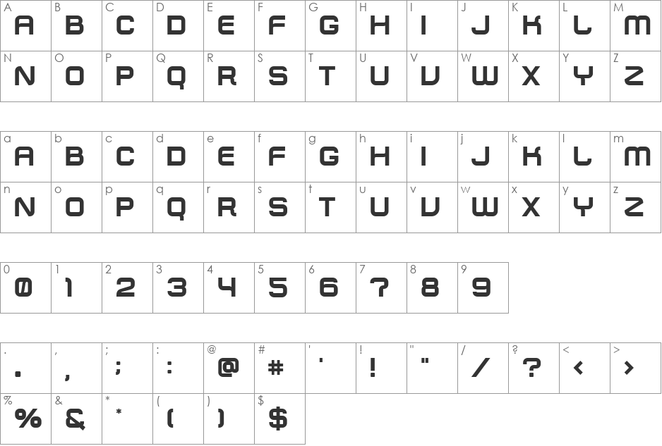 Zip Typeface font character map preview