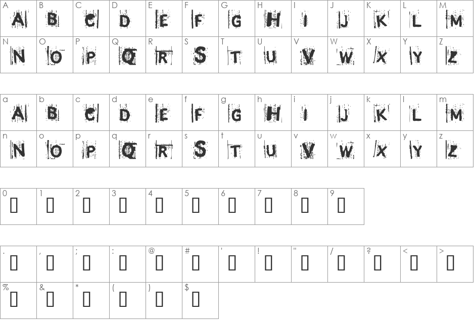 BJ REDRUM font character map preview