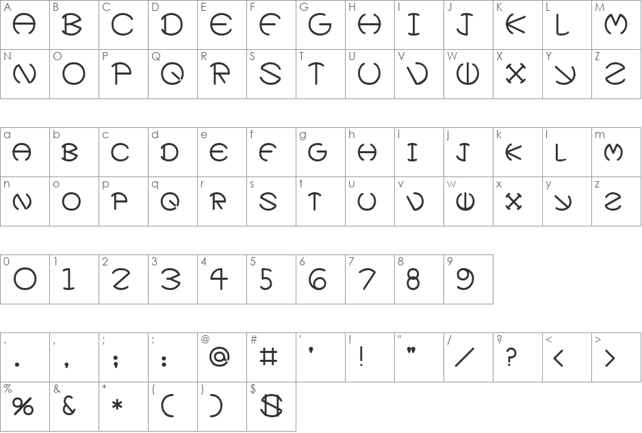 Zirkle font character map preview