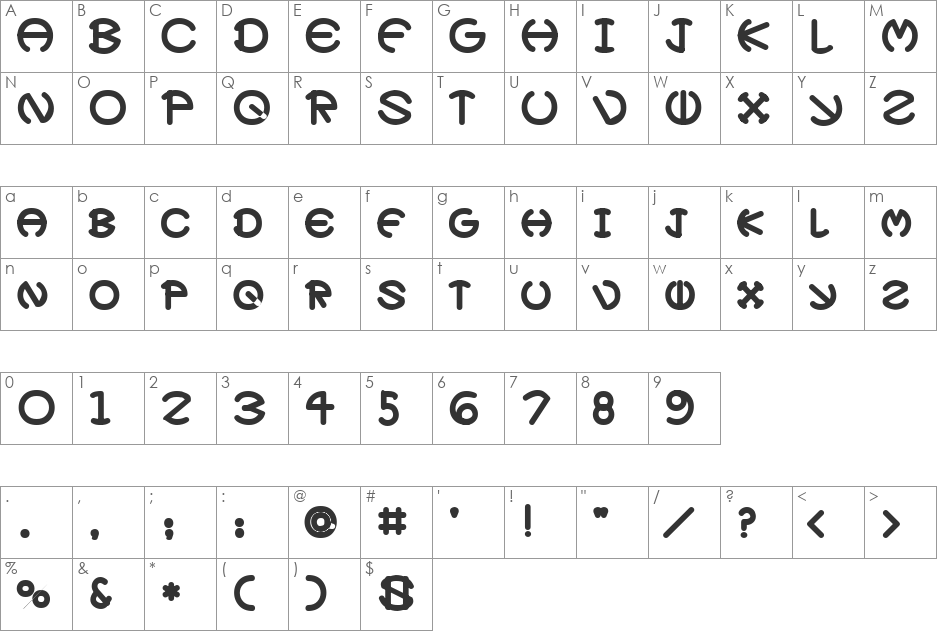 ZirkleHeavy font character map preview