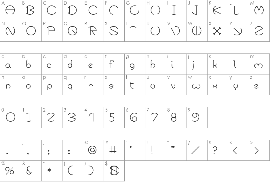 ZirkleLight font character map preview