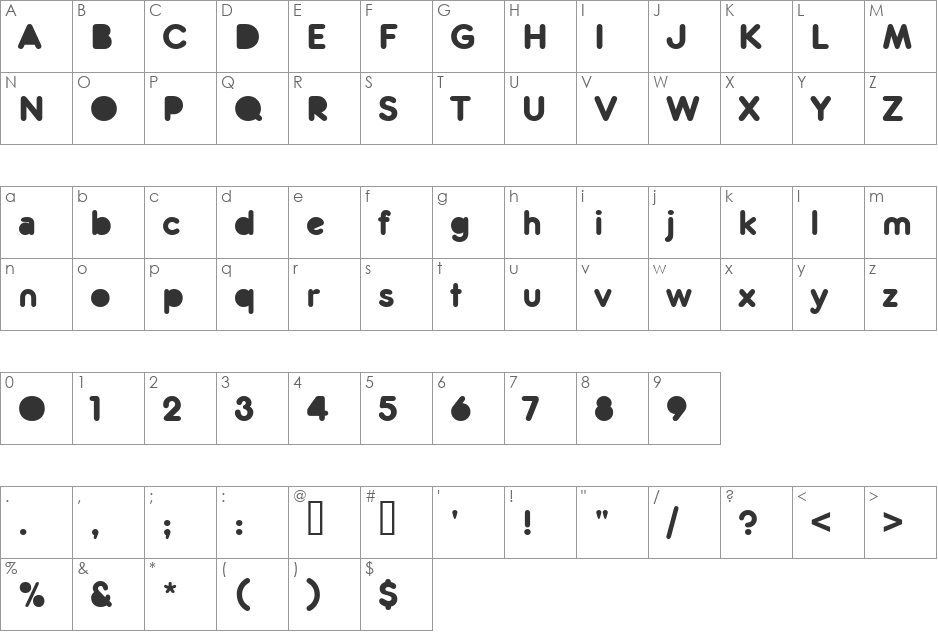 Zitti font character map preview