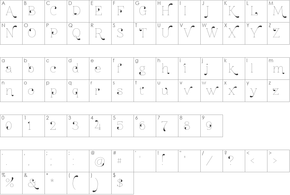 ZnikomitNo24 font character map preview