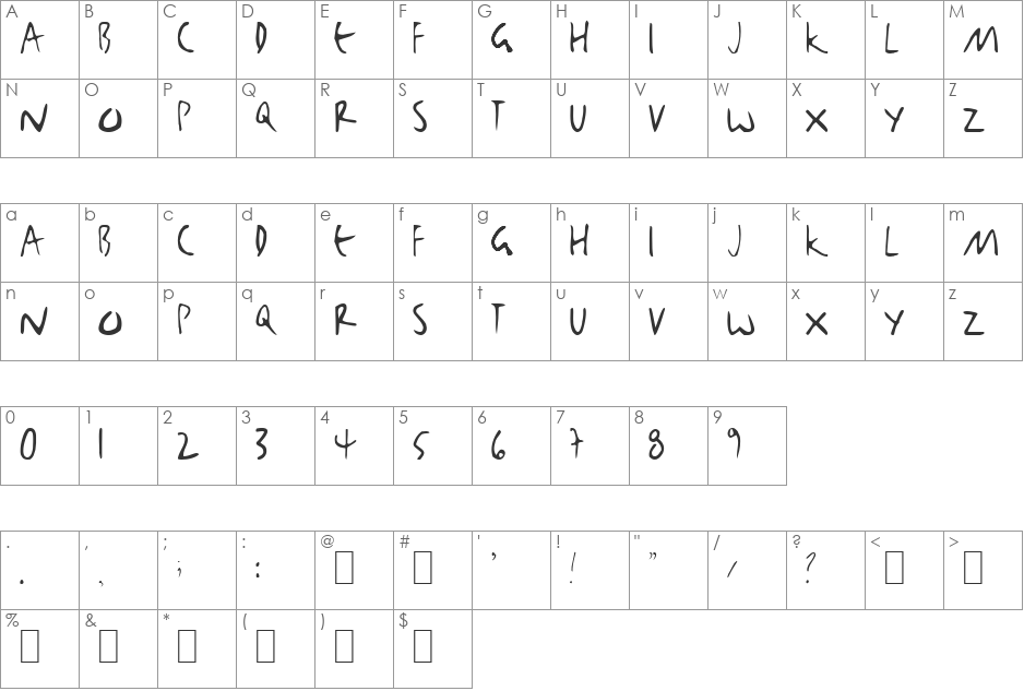 BjBj-TOO font character map preview