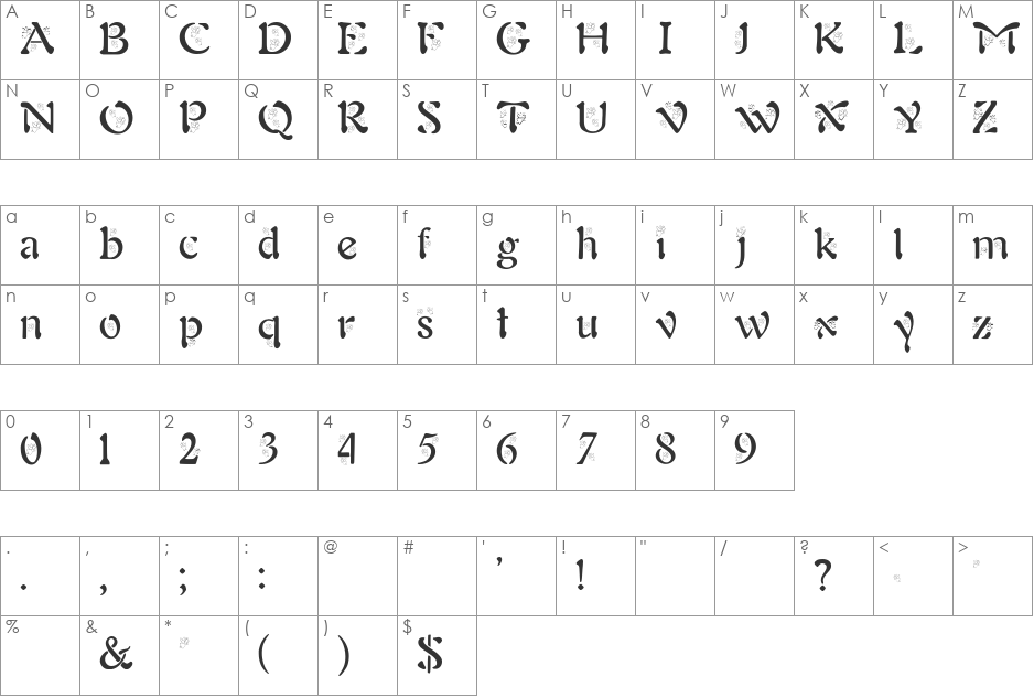 BJF Angels font character map preview