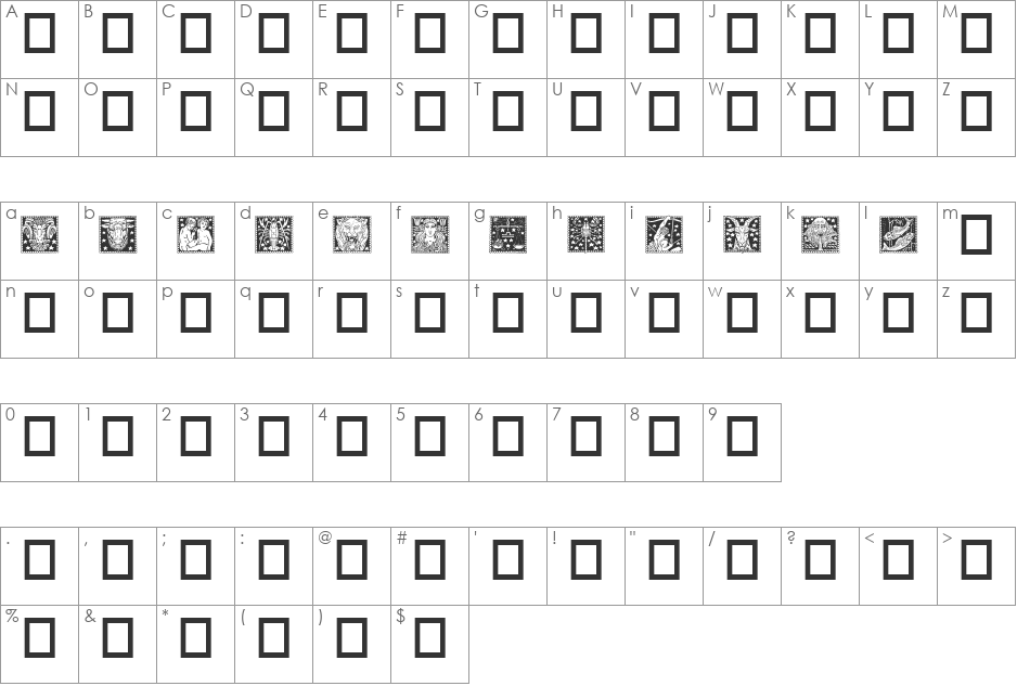 zodiac02 font character map preview