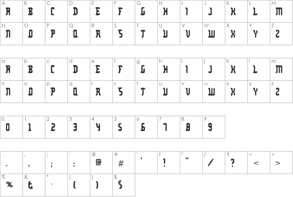 Zodillin font character map preview