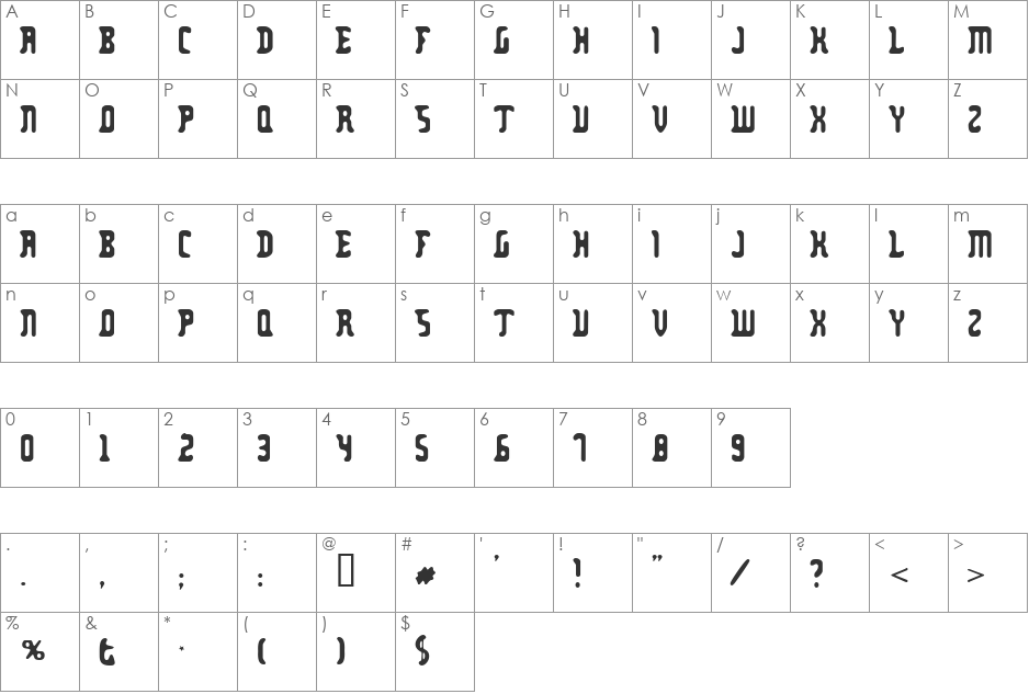 Zodillinstrisstirust font character map preview