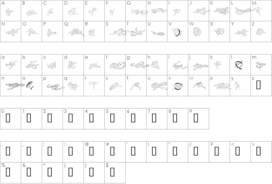 Zoeknots font character map preview