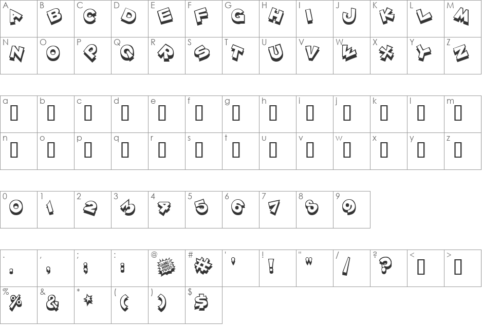 ZOINKFAT font character map preview
