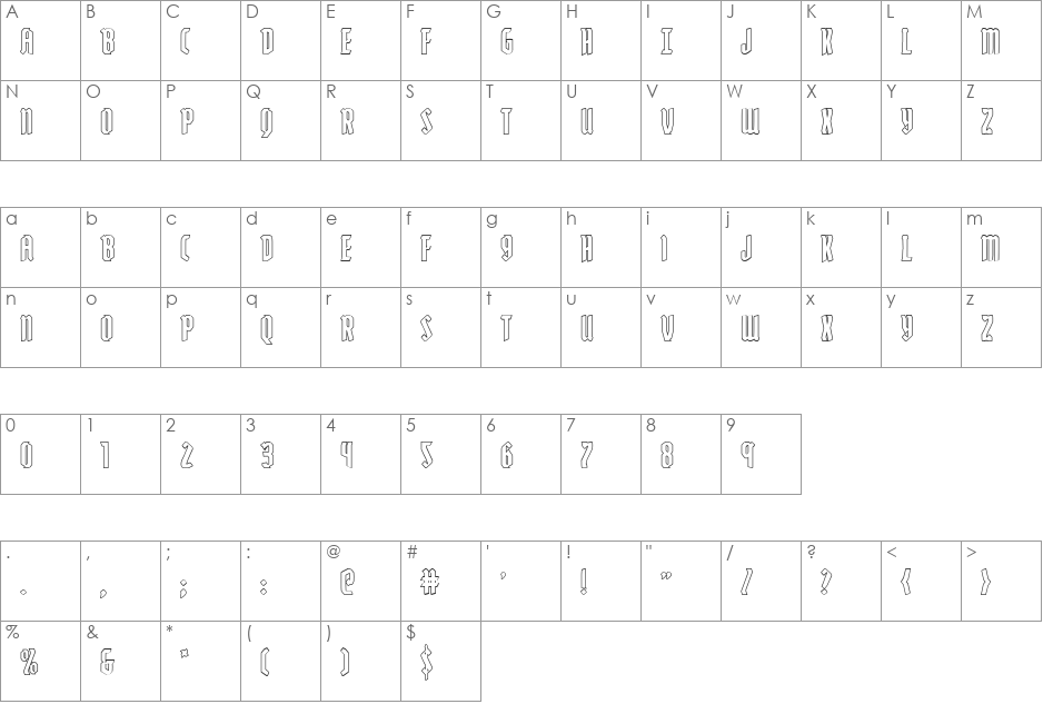 Zollern Outline font character map preview