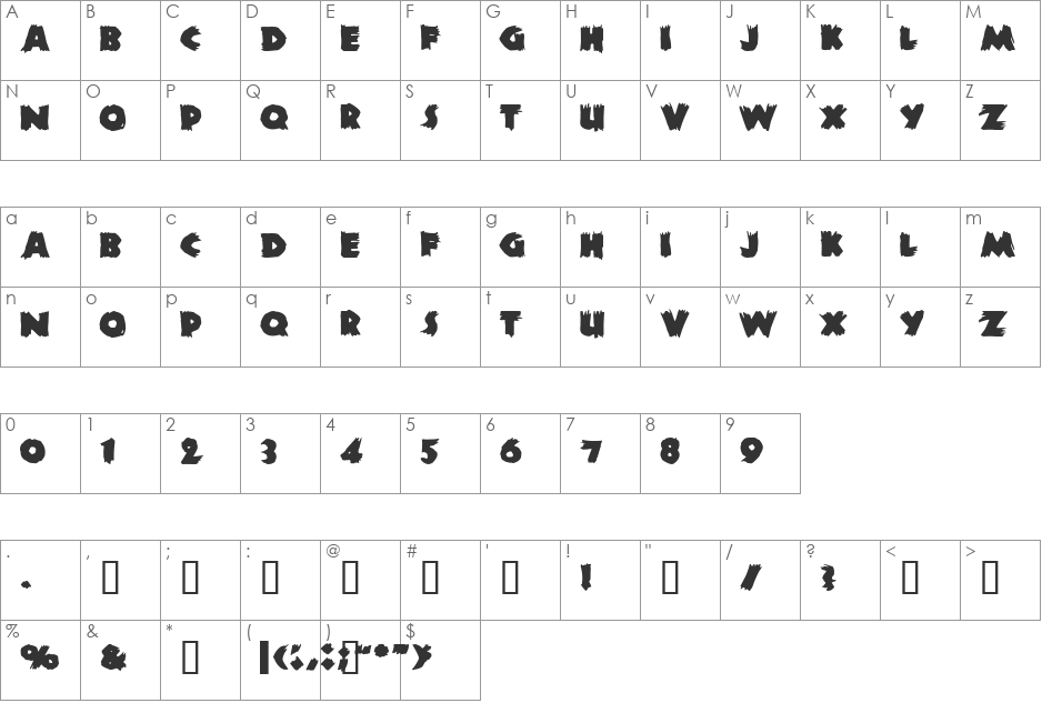 Zombie font character map preview