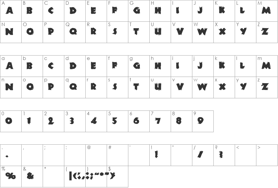 Zombie font character map preview