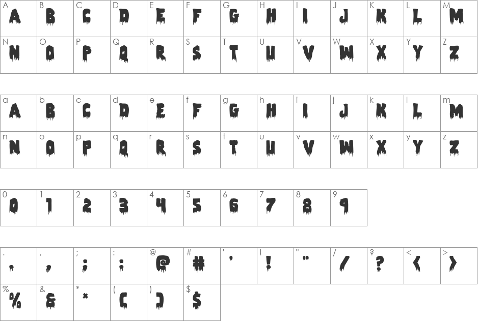 Zombie Control font character map preview