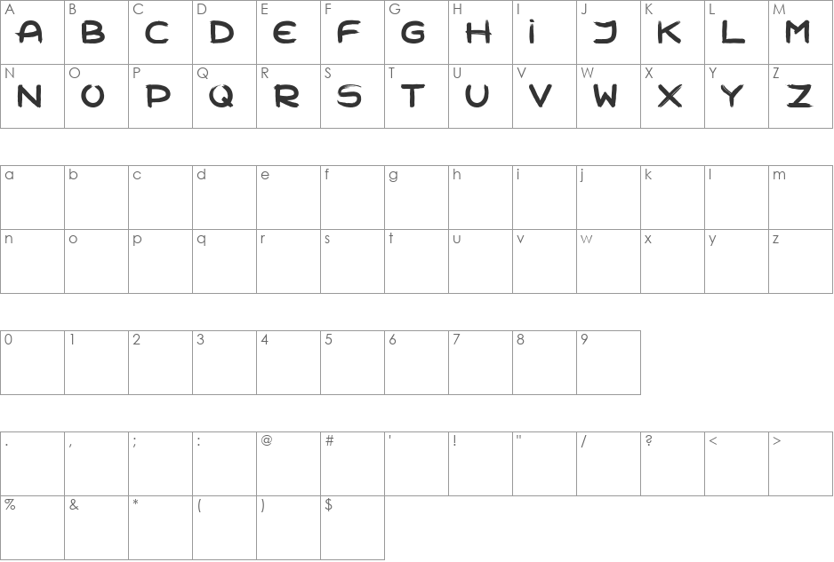ZOMBIE MORNING font character map preview