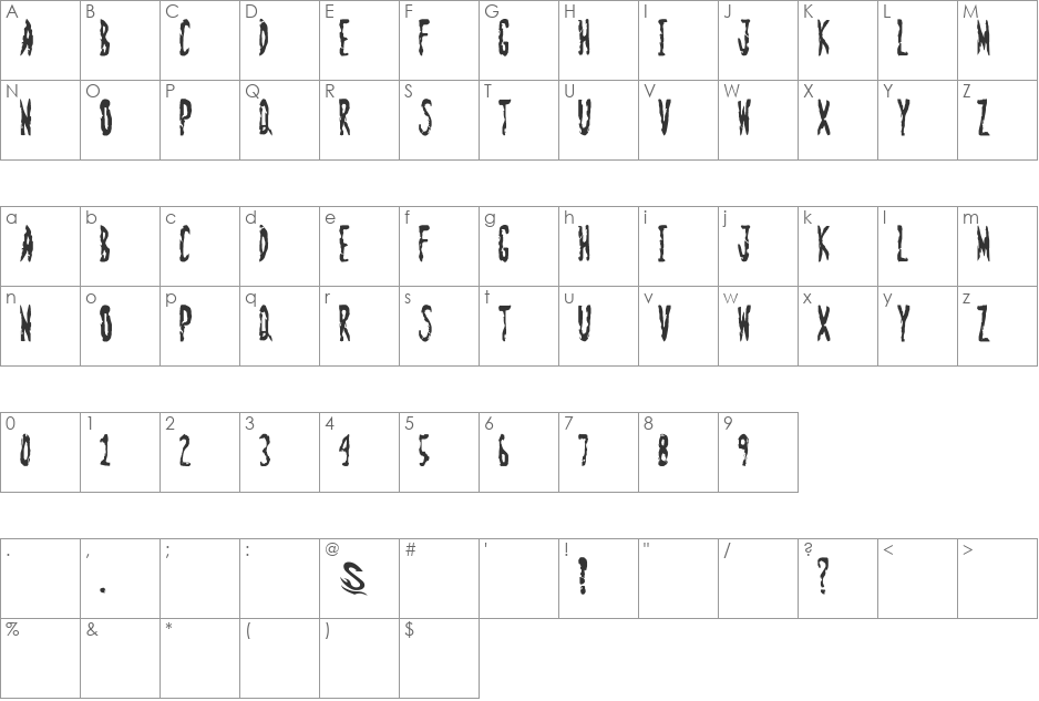 Zombie Shooting font character map preview