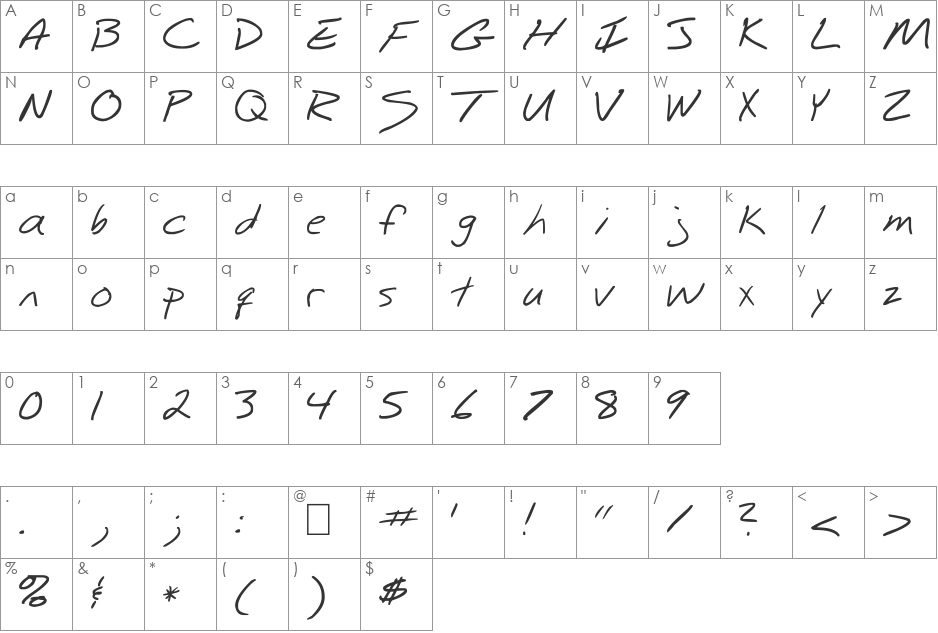 zombieCat font character map preview