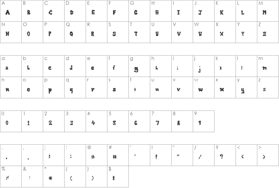 ZombieGuts font character map preview