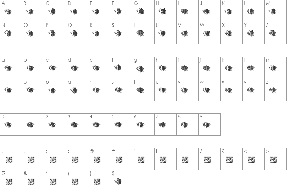 ZombieScratch font character map preview