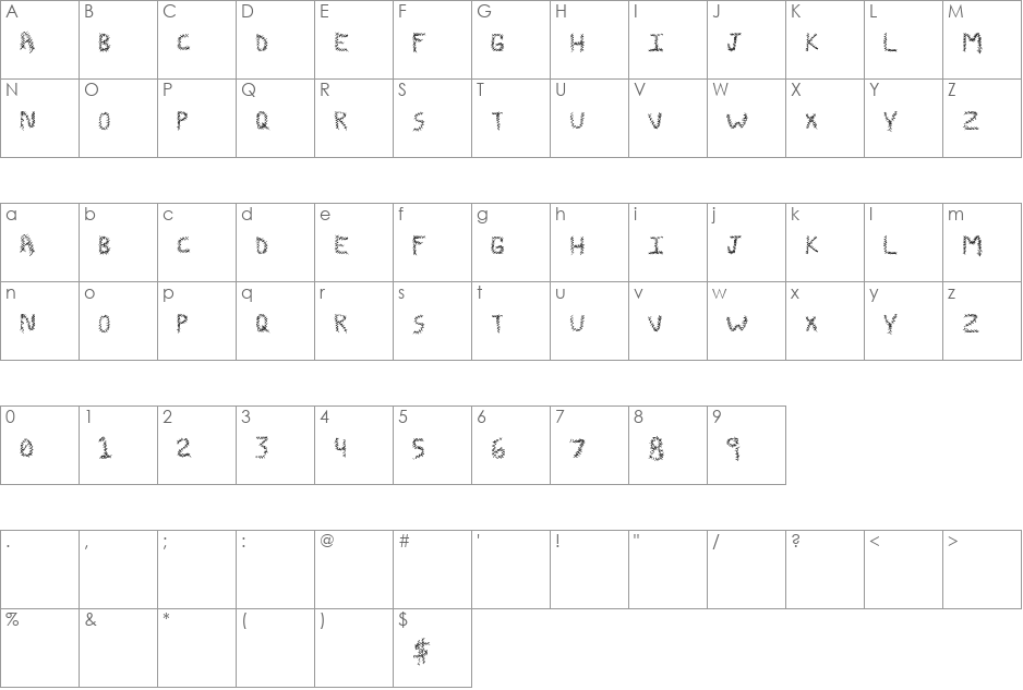 ZombieStitch font character map preview