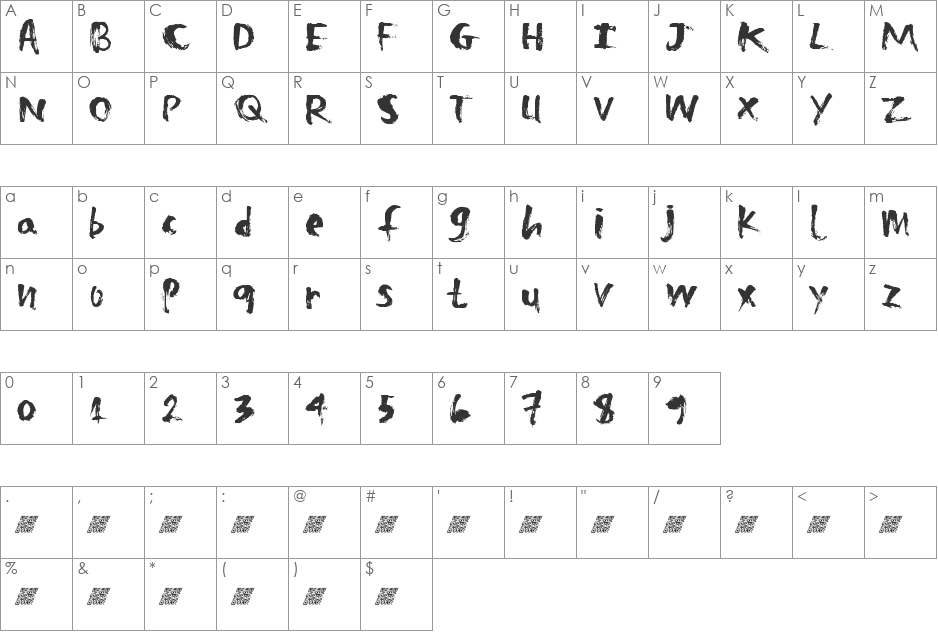 ZombieTreats font character map preview