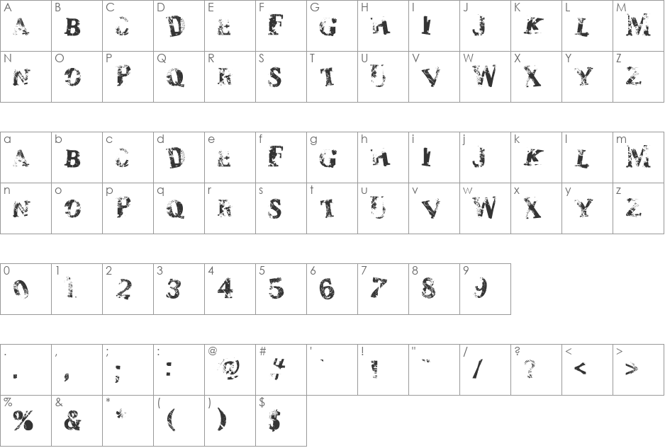 zombilaria font character map preview
