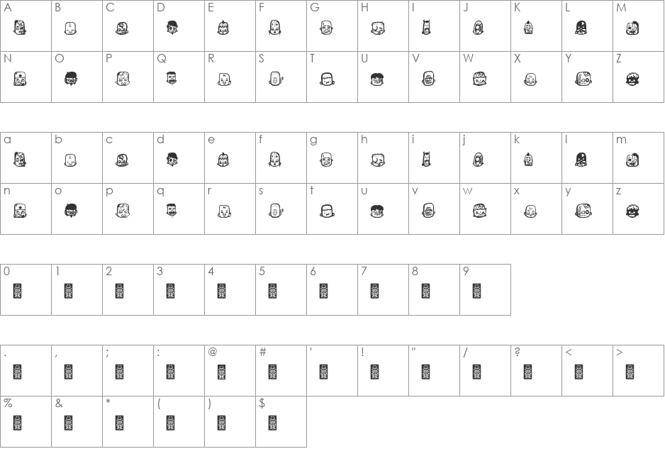 zombiz font character map preview