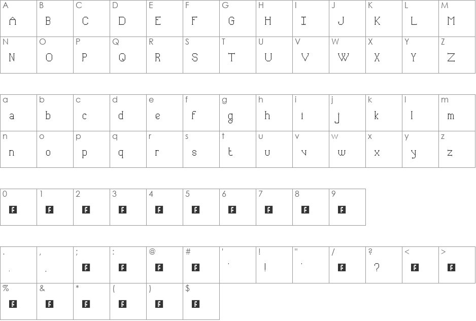 Zombuman font character map preview