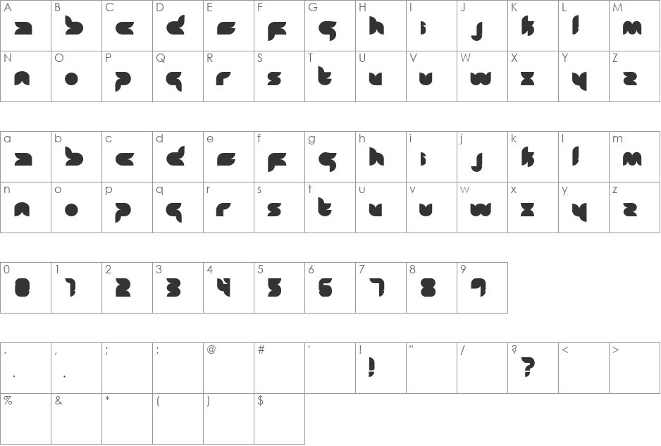 Zon font character map preview