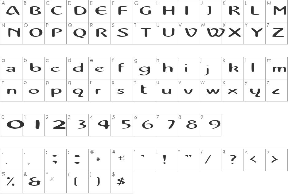 ZonaScriptSSK font character map preview