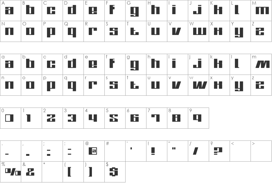 Zone font character map preview
