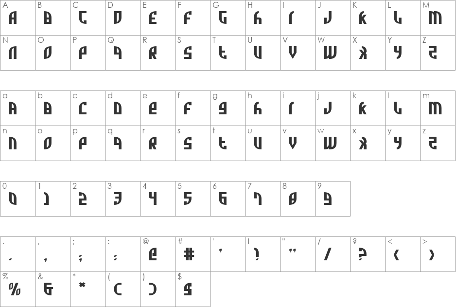 Zone Rider Expanded font character map preview