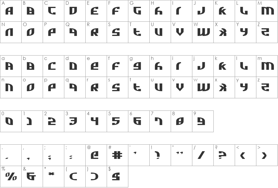 Zone Rider Ultra Expanded font character map preview