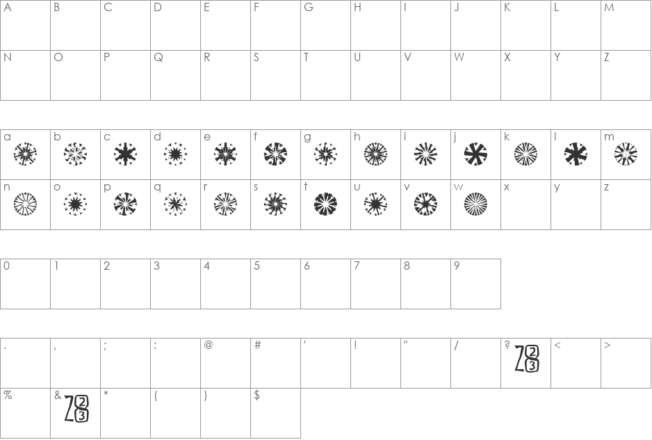 Zone23_23gyros font character map preview