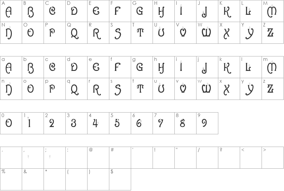 BJF Snowbird font character map preview