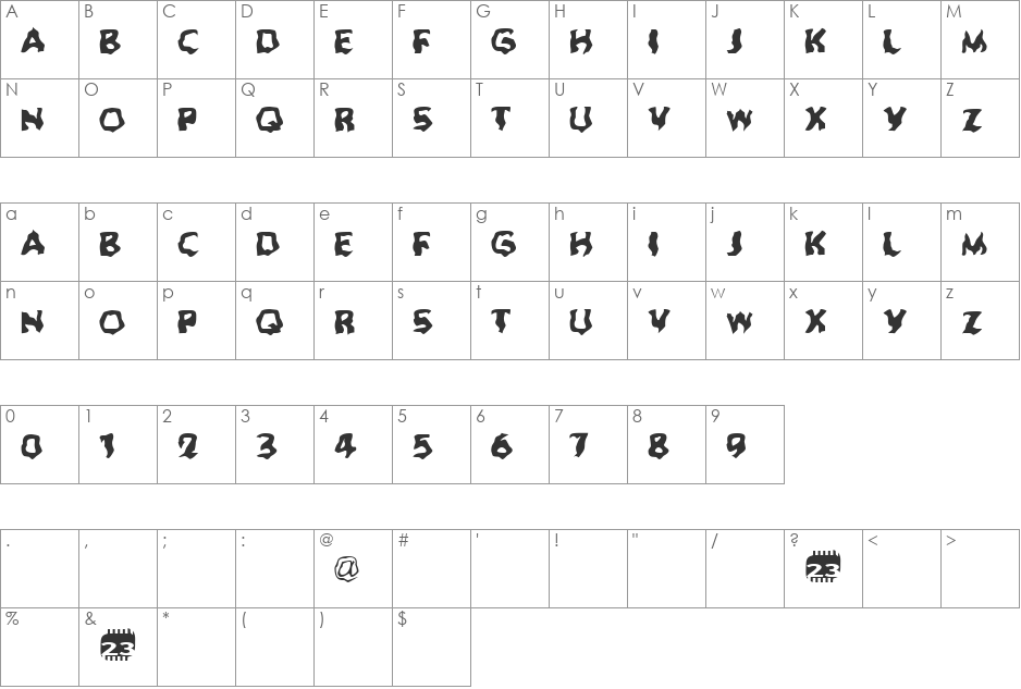 Zone23_Dreamtime 623 font character map preview